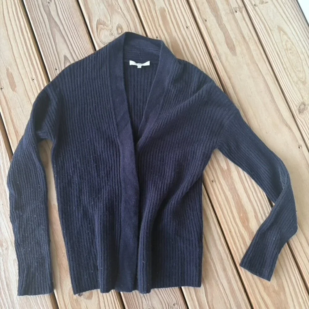 ** Vince Wool Cashmere Ribbed Knit Button Cardigan Navy XXS